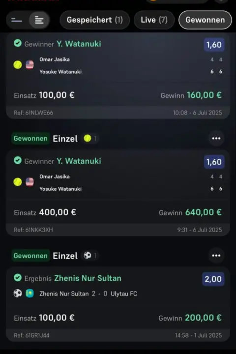 Winning bet slip from the Bet4u channel