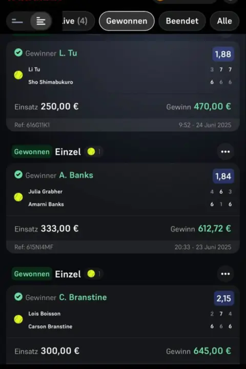 Winning bet slip from the Bet4u channel