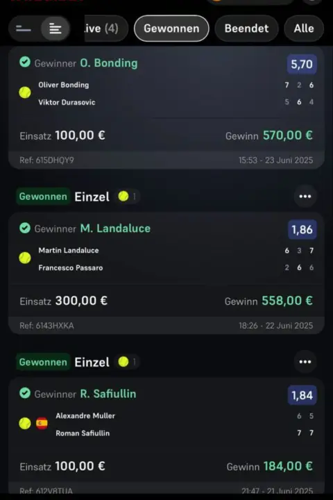 Winning bet slip from the Bet4u channel