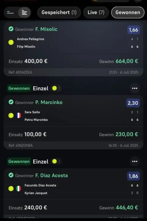 Winning bet slip from the Bet4u channel