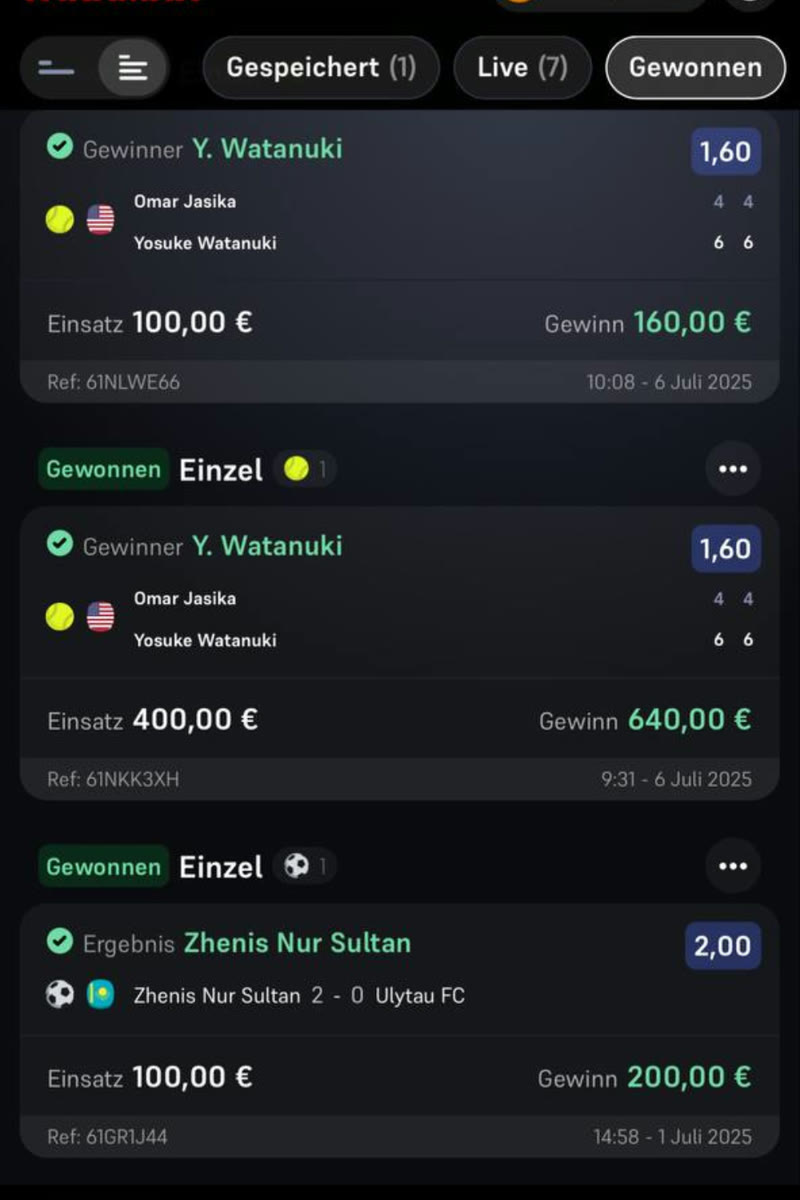 Winning bet slip from the Bet4u channel