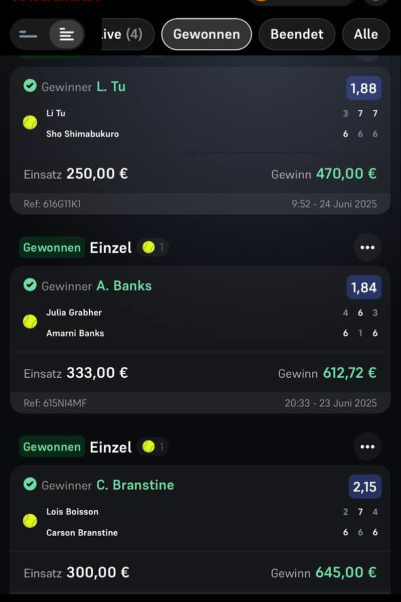 Winning bet slip from the Bet4u channel