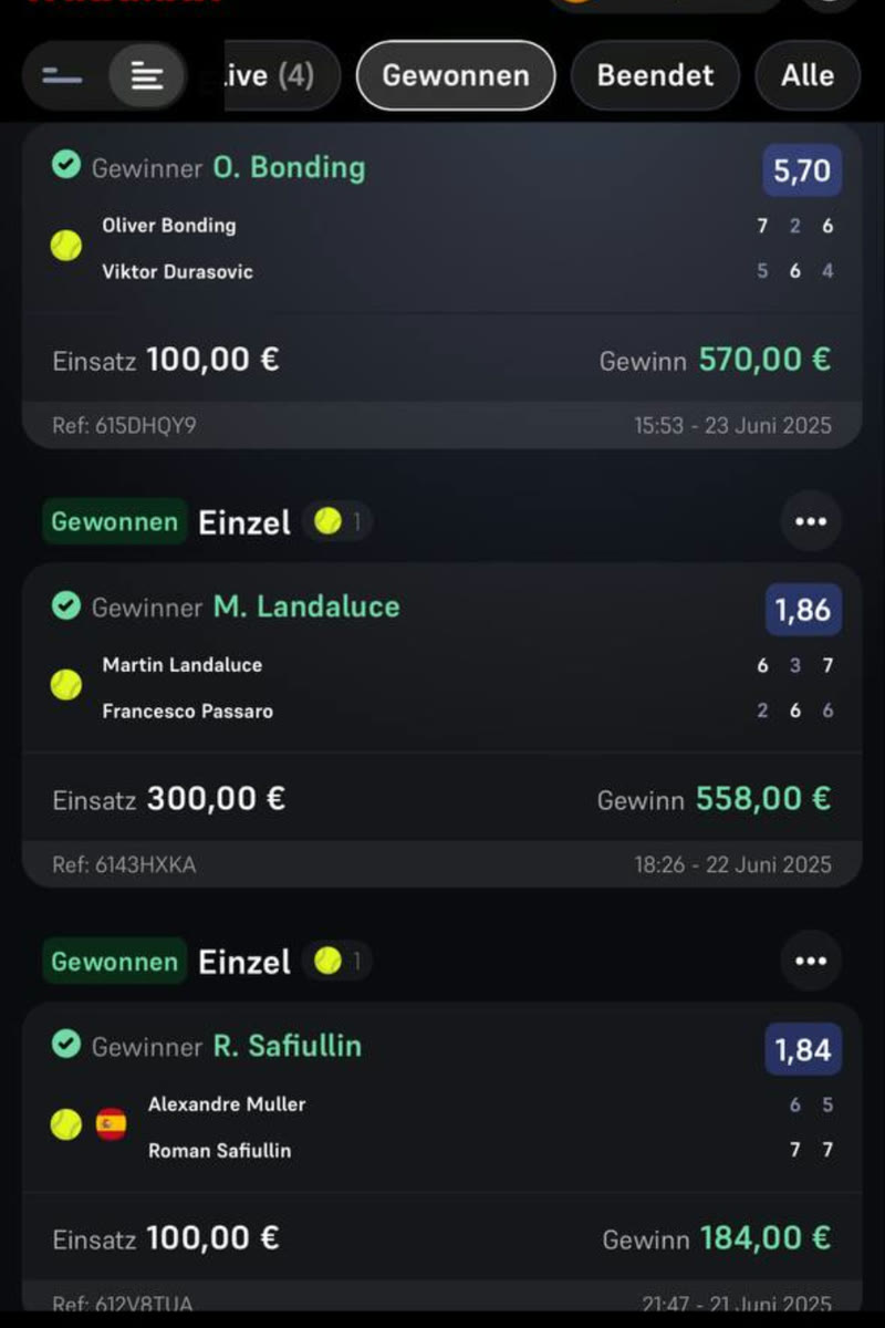 Winning bet slip from the Bet4u channel